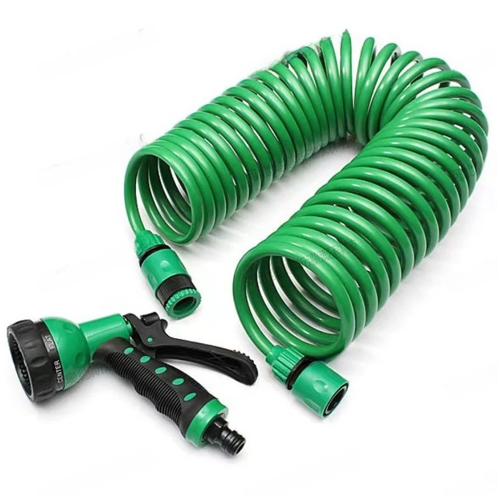 Self-retracting Spring Garden Hose Curly Water Pipe With Adjustable Spray Nozzle For Car Washing Lawn Watering Patio Cleaning