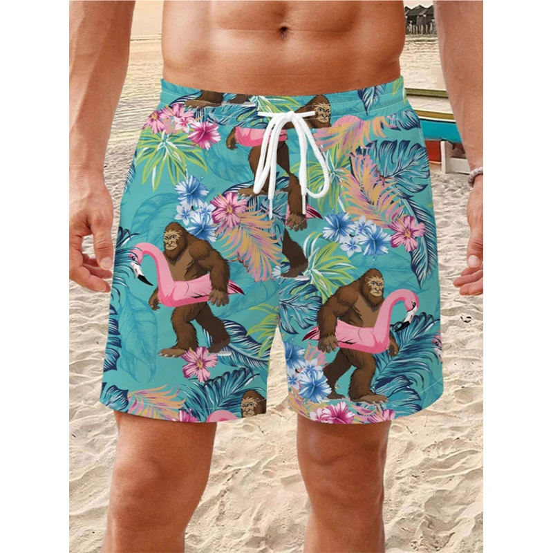 Funny Gorilla Flamingo Beach Shorts Swimwear 3D Print Men's Oversized Surfing Board Pants Holiday Swimsuits Trunks Man Clothing