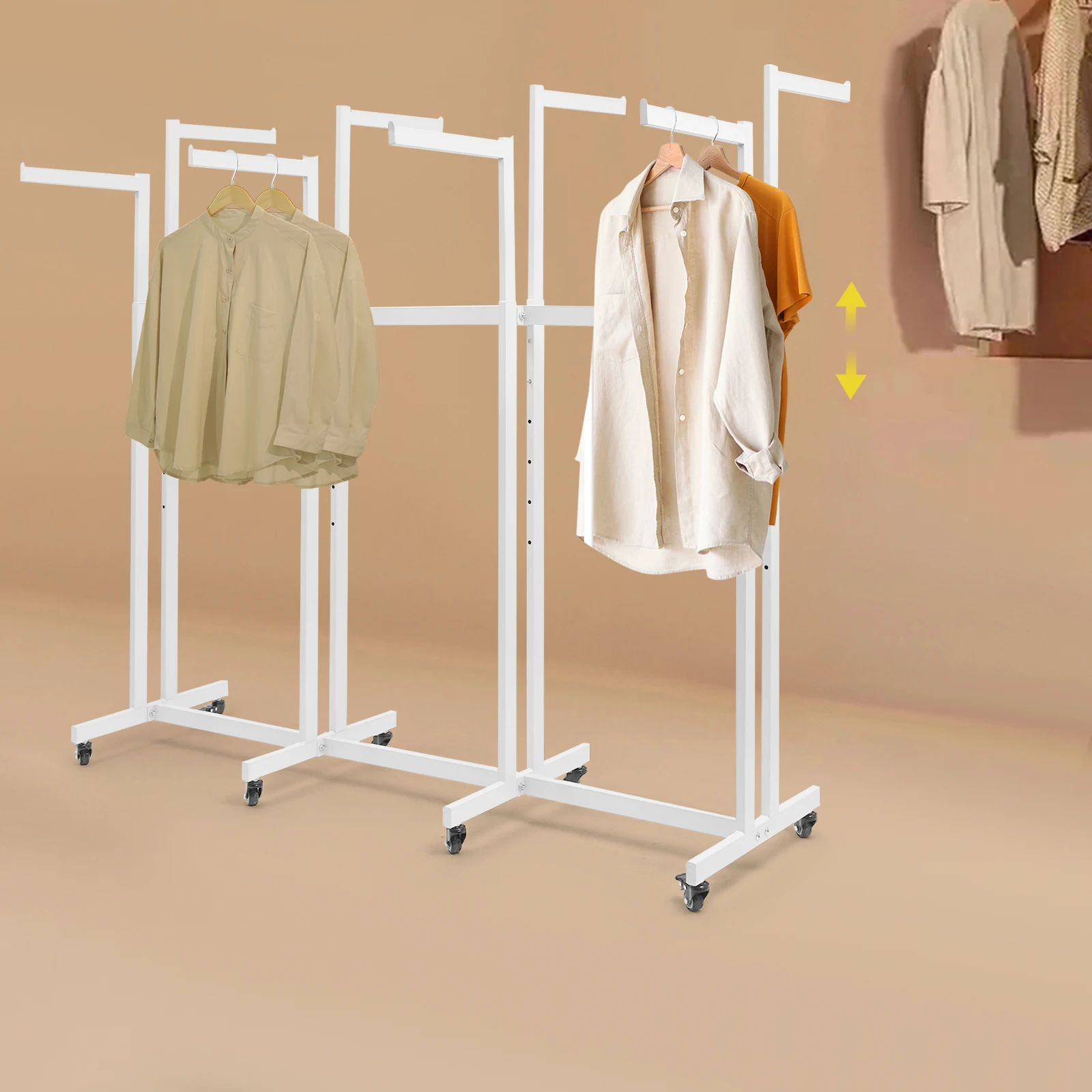 

Rotating Garment Rack With 8 Universal Wheels(4 With Brakes), Dual Use Of Wheels Or Non-Slip Feet For Home And Store
