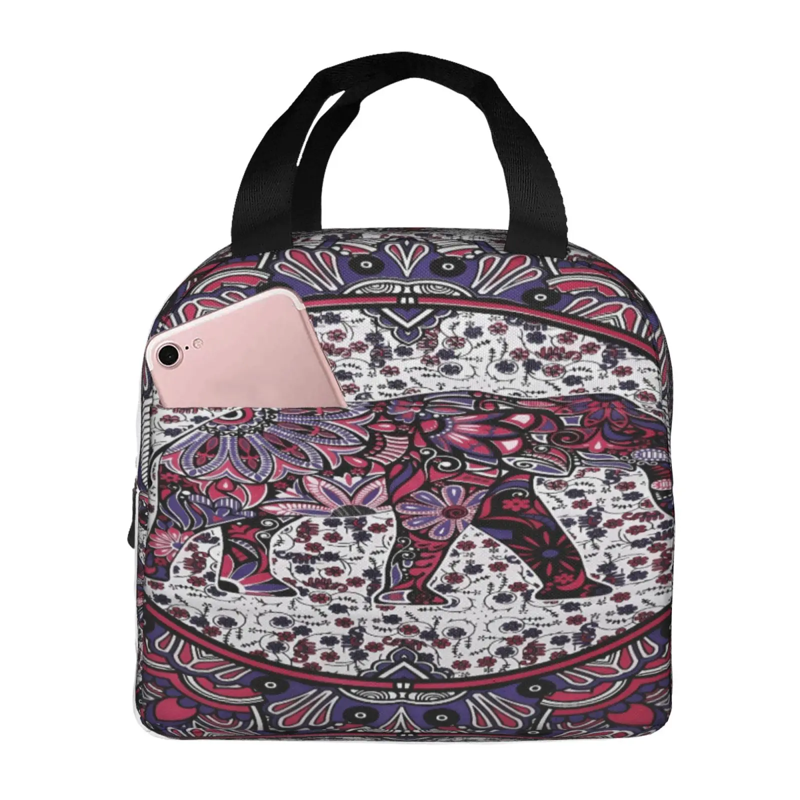 Bohemian Elephant Mandala Lunch Bags Insulated Bento Box Lunch Tote Leakproof Picnic Bags Thermal Bag for Woman Girl School