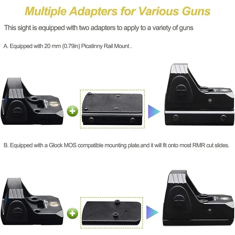 RMR Mini Tactical Red Dot Sight Adjustable Collimator Pistol Reflex Glock for Hunting AR15 M4 Optics Scope for 20mm Rail