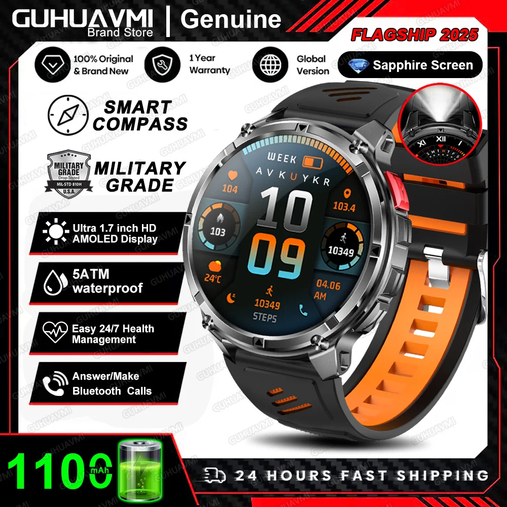 Nieuwe T-REX3 Ultra 1100mAh Batterij SmartWatch 10ATM Waterdichte GPS Kompas Zaklamp 1.7 "AMOLED HD Oproep Sport Smart horloge Mannen