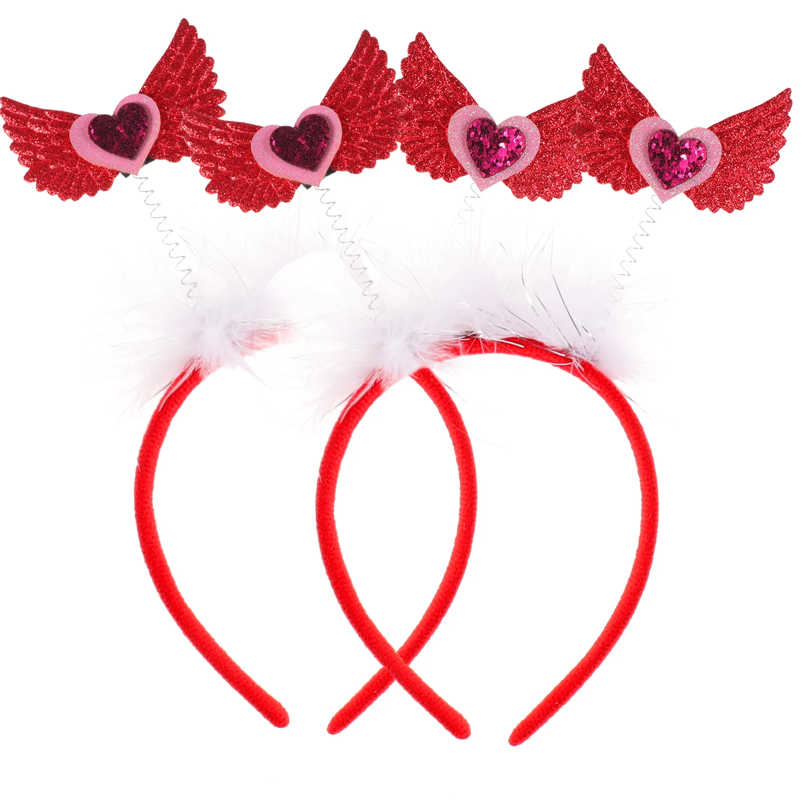 

2 Pcs Valentine Heart Headband Tape Valentine's Day Headwear Shaped Red Fabric Pink
