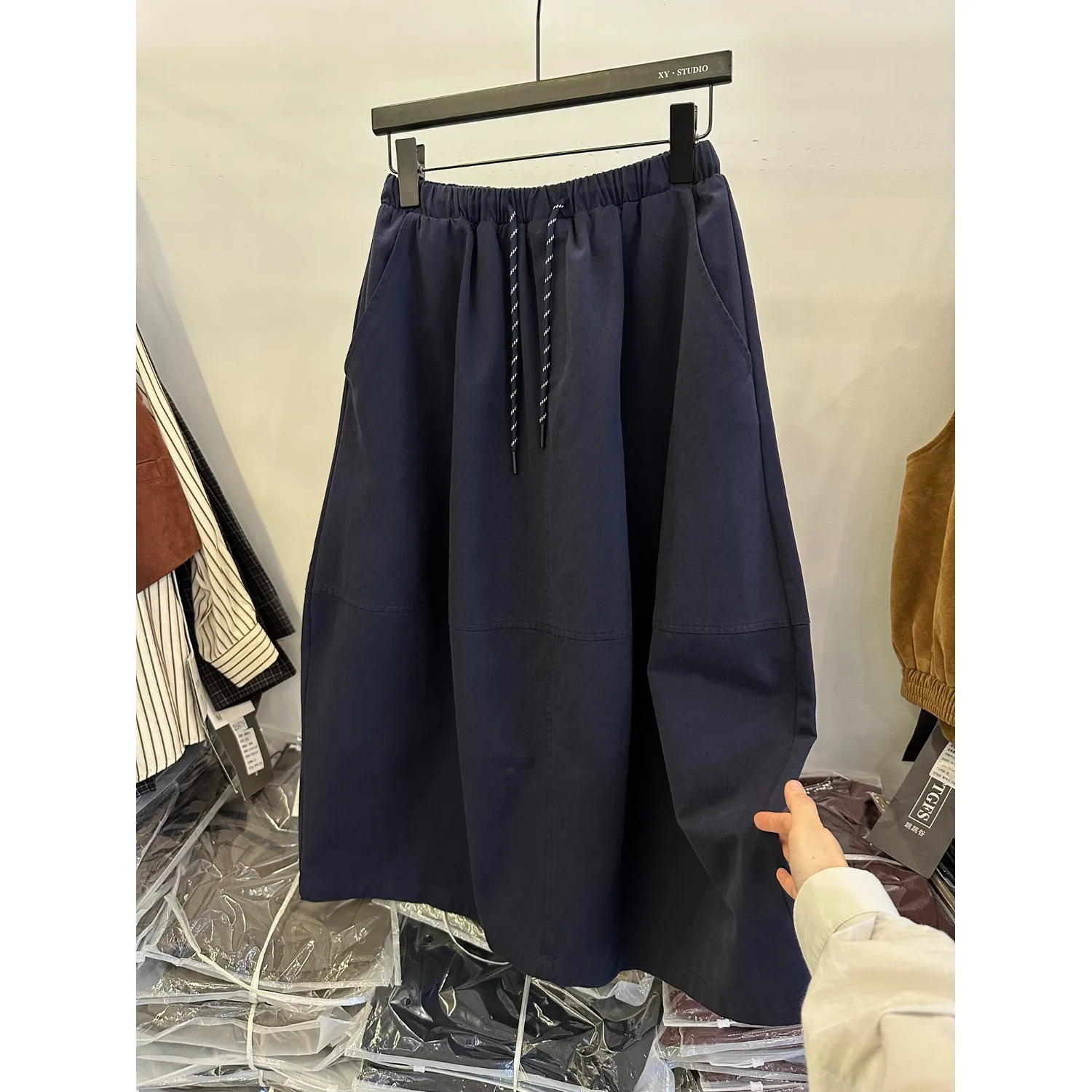 Ele Bla ألف خط زهرة برعم تنورة المرأة ربيع الخريف حجم كبير مرونة الخصر غطاء البطن منتصف طول f تنورة #5