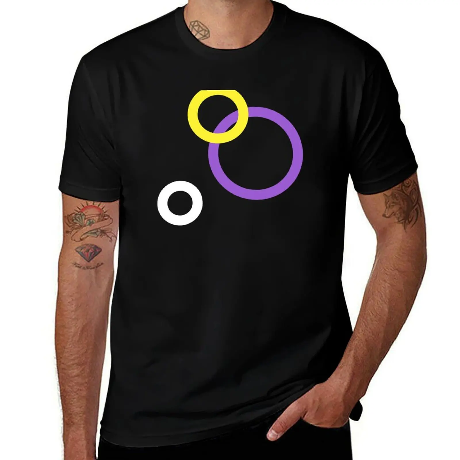 Stealth Nonbinary Pride Art Circles Print T-Shirt Plus Size Summer Casual T-Shirt
