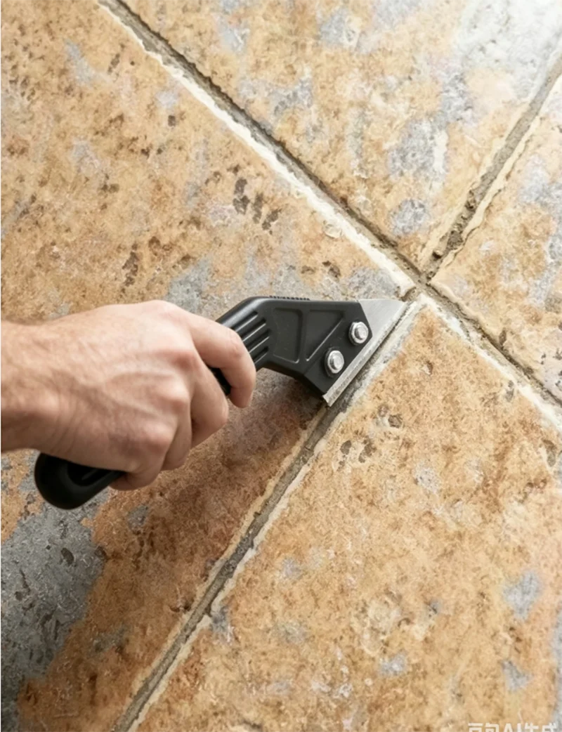Black Beveled Handle Scraper Combination Replacement Blade Gap Grout Remover Tool Kit Wall Floor Tiles Joint Cleaner Tool