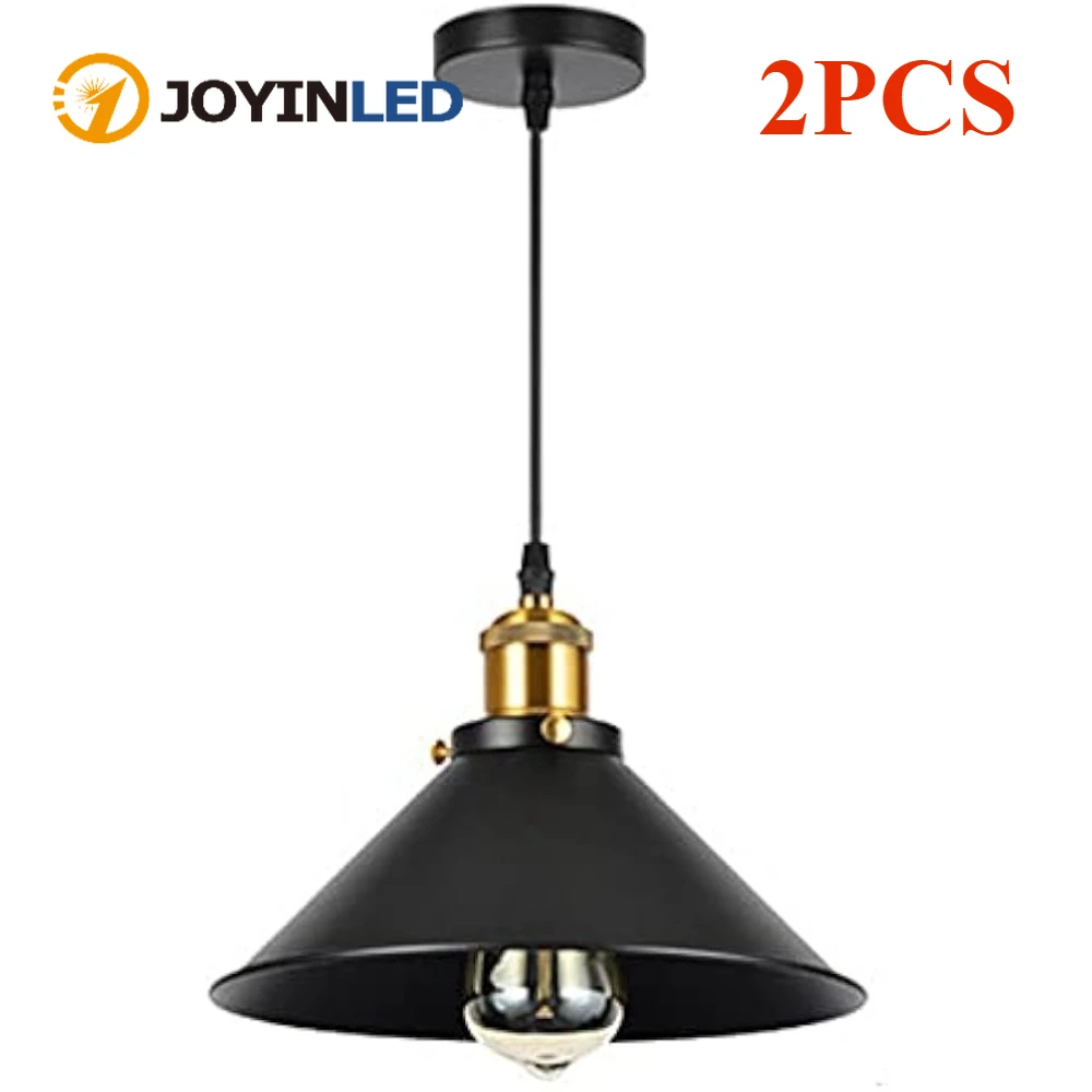 

2pcs Cone Iron Adjustable Hanging Droplight Modern Chandelier with Black Finish Simple Creative E27 Base Pendant Light Fixtures