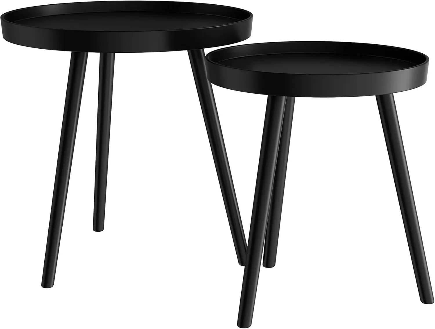 

Round Mid-Century Modern Nesting End Tables for Bedroom, Living Room & Office, 21.5", Black