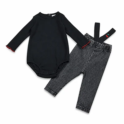 Herbst-Winter Denim Schwarz Kinderbekleidungsset - Familien-Matching-Outfits für Jungen und Mädchen mit Hemd und Strampler – Detail 39