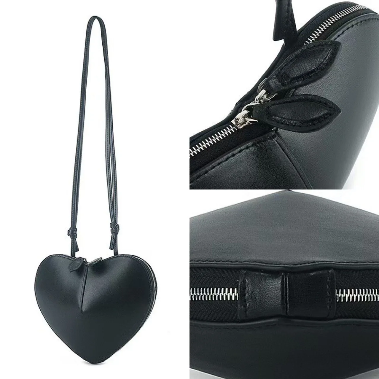 Black Hard Heart Shape Mini Crossbody Bag With Knot Adjustable Strap
