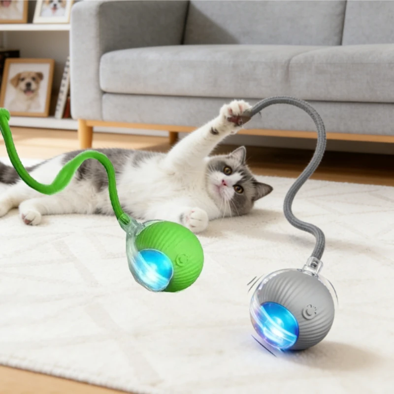 Interaktives Katzenspielzeug Automatisch Rollender Ball mit Schwanz Wiederaufladbares Intelligentes Haustier-Interaktionsspielzeug Elektrischer Rollball