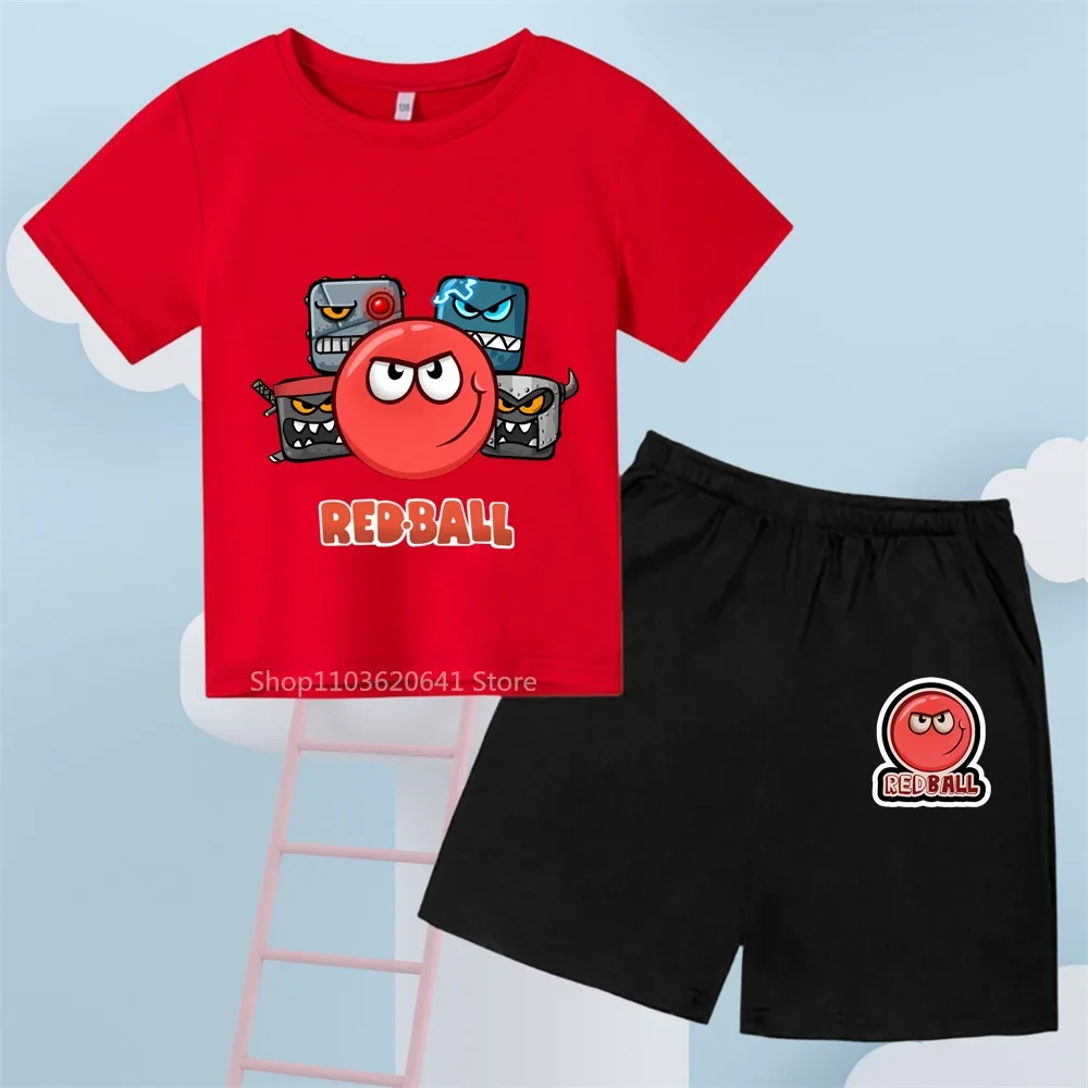 Kids\' Casual Cool with Red Ball Battle T-shirt & Shorts - Ideal for Summer\'s Outdoor Leisure Walks