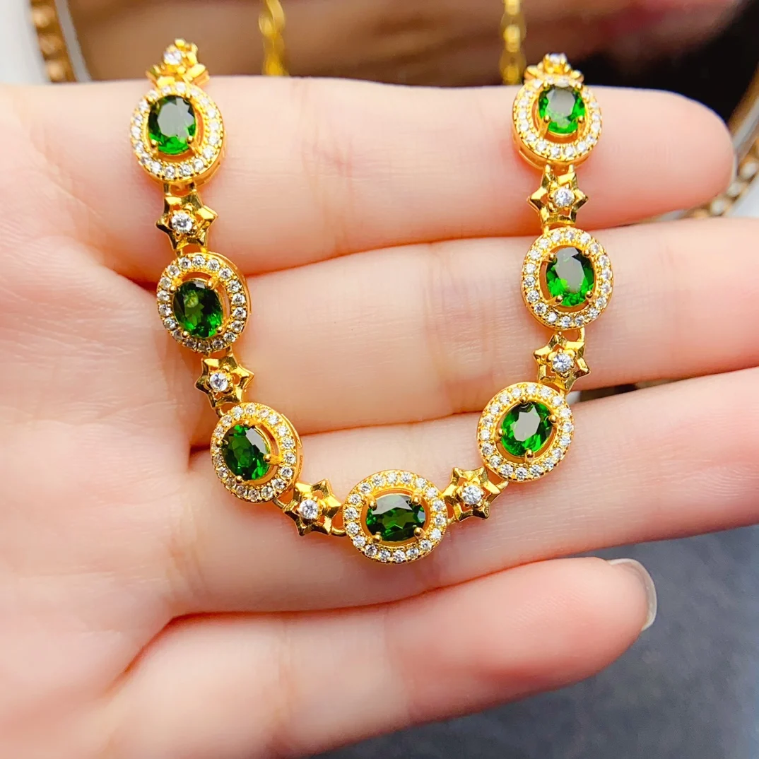 

4*5mm Natural Diopside Bracelet S925 Sterling Silver Certificate Fine Fashion Simple Design Charm Weddings Jewelry for Women FS