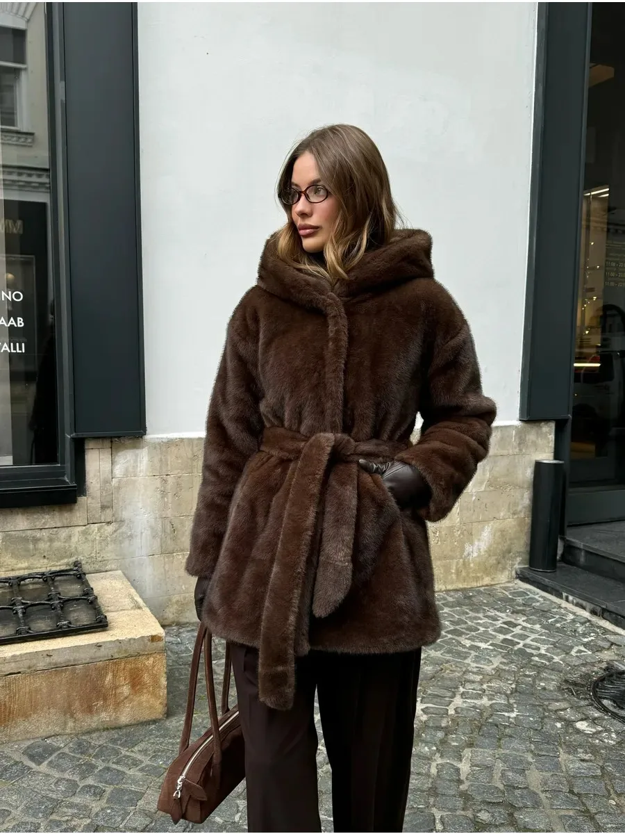 

HDHOHR 2026 Winter Thick Warm Fashion Faux Mink Fur Coat Women Luxury High Quality Elegant Chic Fluffy Fur Jacket Cloths