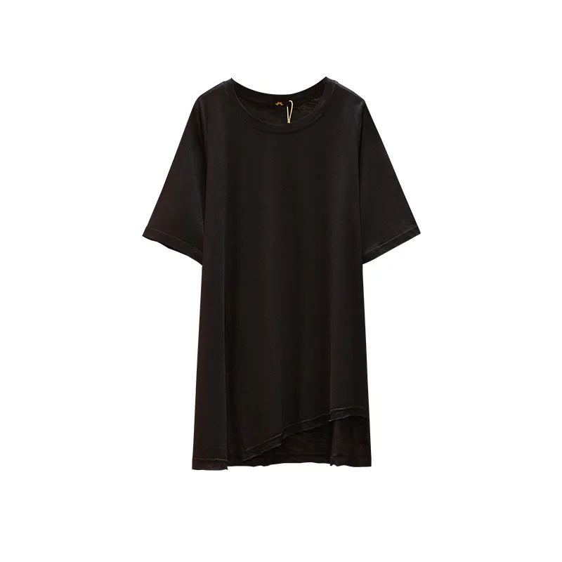 女性用半袖スリットTシャツ,コットンバスト,ルーズトップ,黒と白,150kg,ラージサイズ,5xl,6xl,7xl,8xl,9xl,夏