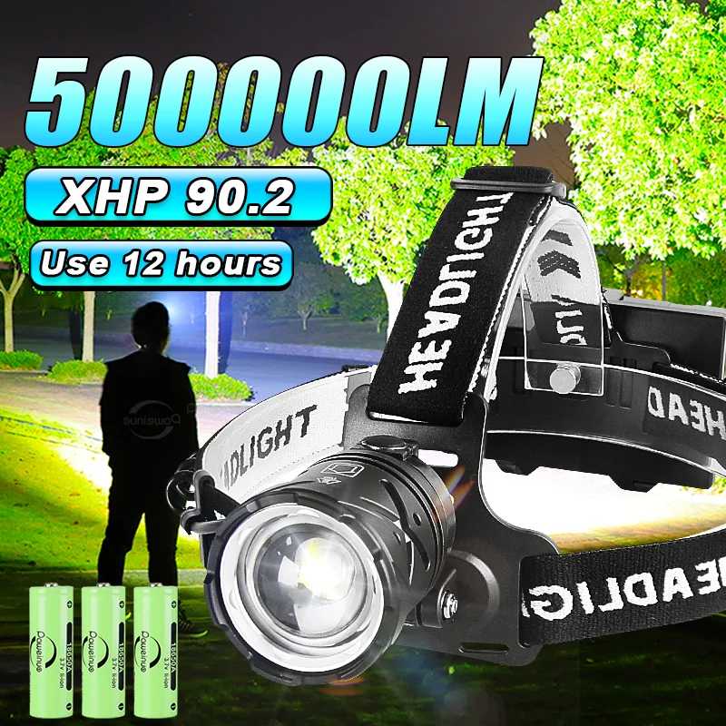 

2025 ультра мощный XHP90.2 светодиодный фара типа C аккумуляторный фара высокой мощности длинный выстрел зум голова фонарь с Power Bank