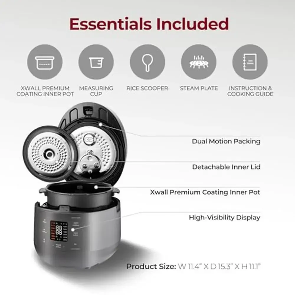 10 أكواب من وعاء طبخ الأرز غير المطبوخ وسخان 20 كوبًا، خيارات قائمة تحرير البخار المطبوخ، ملحقات اختيارات الضغط المزدوج متضمنة #2