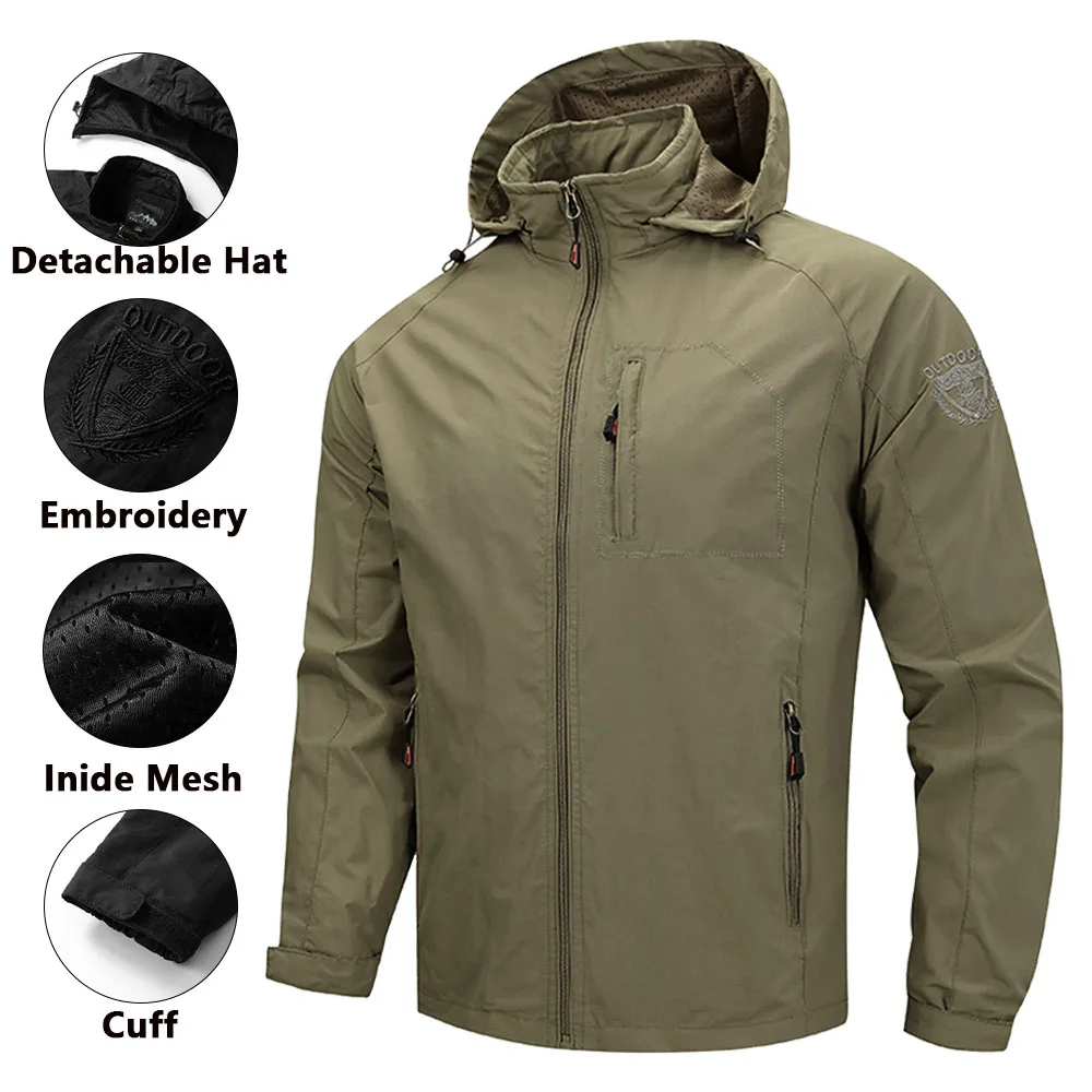 

Men's Outdoor Jacket Windbreaker Climbing Camping Coat Men Autumn Detachable Hooded Jackets Loose Bomber Jacket