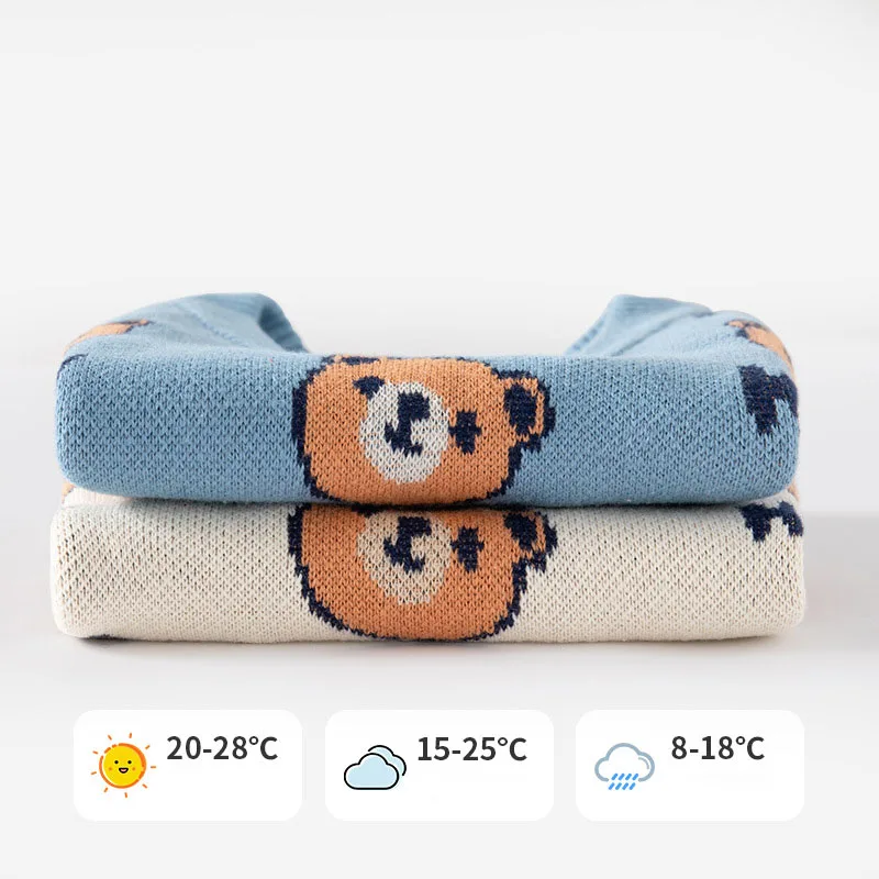 Spring Autumn Baby Boy Pullover Cartoon Bear Embroidery Cotton Toddler Boy Knitwear Pit Striped Fit Knitted Little Boy Waistwear