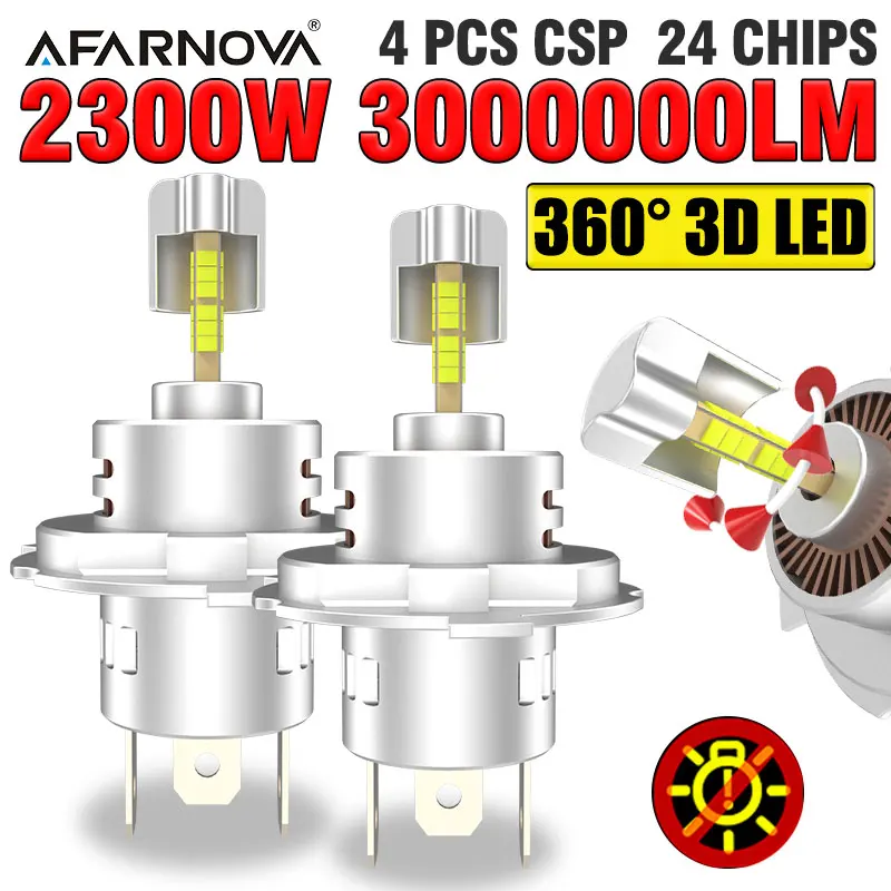 

3000000LM 2300W 360 H4 Светодиодные лампы для фар Мини 6 боковых 9588 CSP Чип 3D H7 Автомобильные фары Авто диодный турбовентилятор для объектива проектора