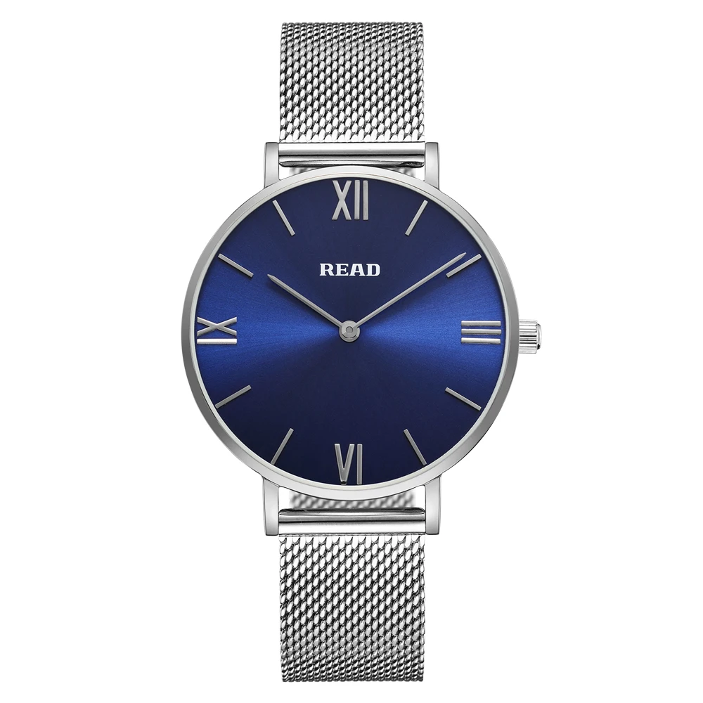 READ Women Quartz Watch | Silver Mesh Strap | Roman Numeral Blue Dial | High Hardness Glass | 3ATM Waterproof