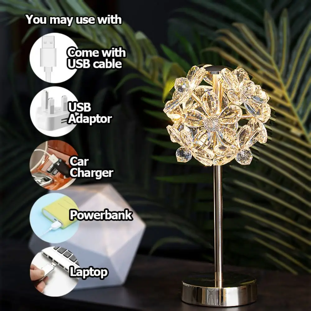 Crystal Lamp Shade Crystal Table Lamp Dimmable 3 Color Lights Decoration Desk Light Romantic Soft Lights Modern Bedside Lamp