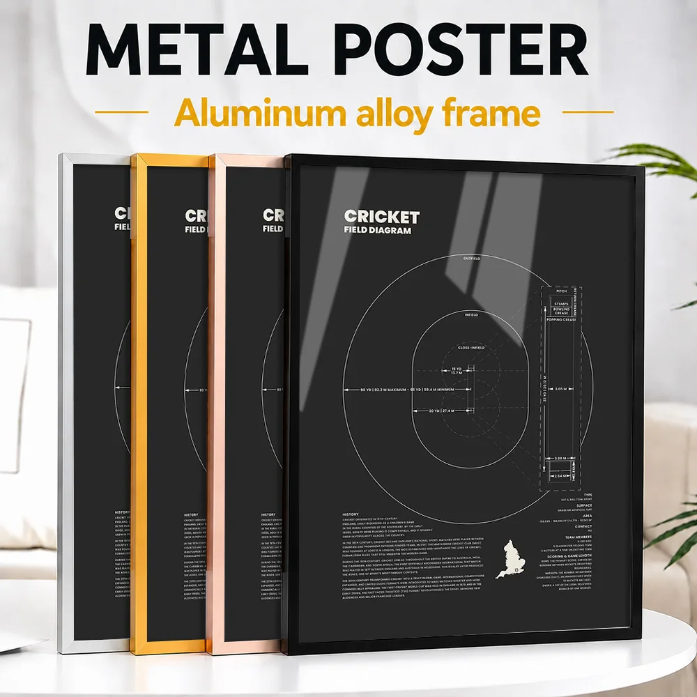 Cricket Field Diagram Blueprint Metal Poster With Aluminum Alloy Frame Personalized Photo Bold Athlete Style Wall Art For Study