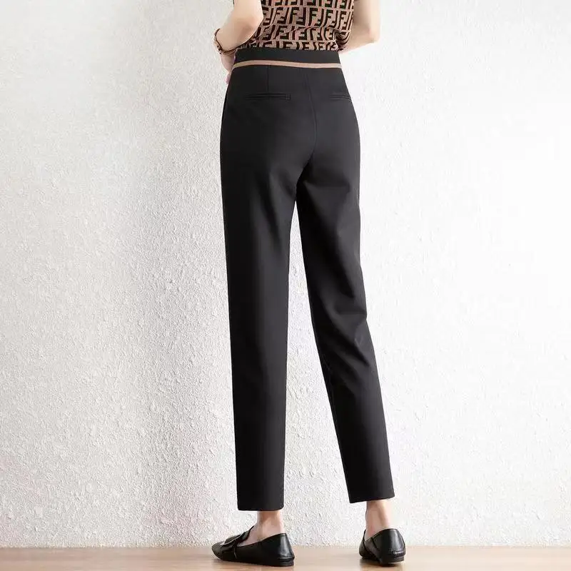 Fashion Office Lady Solid Color High Waist Straight Trousers Spring Commute Casual All-match Cropped Pants Women\'s Clothing