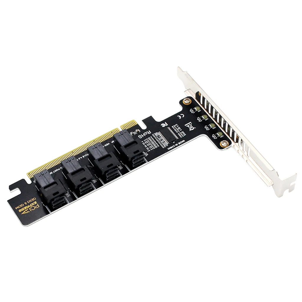 4.0 PCI-E X16 to 4 Ports SFF-8643 U.2 NVME Expansion Adapter Card Support SSF 8643 to SFF-8639 SSD