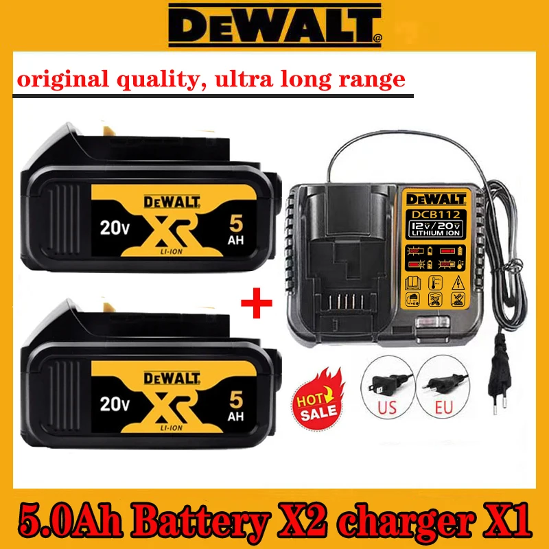 18V Handheld Drill Battery 5AH lithium Battery Pack, BDC112 Charger, Original Dewalt 20V DCB206, DCB205, DCB200 Tool 20V Battery