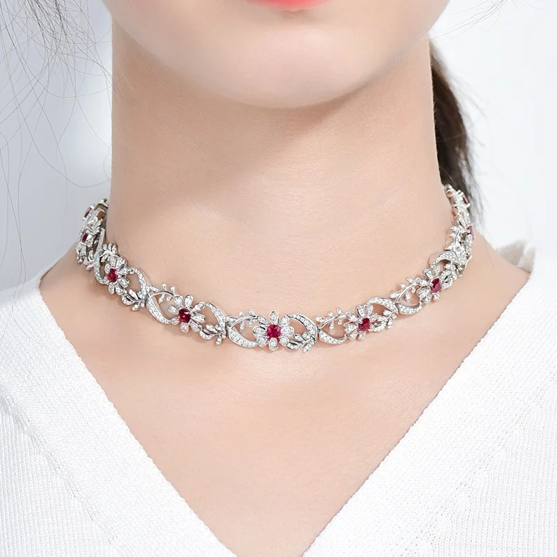 

BELLUX Jewelry Sterling Silver Gold-Plated Dual Purpose Necklace Bracelet Synthetic Ruby Bracelet Detachable Necklace for Women