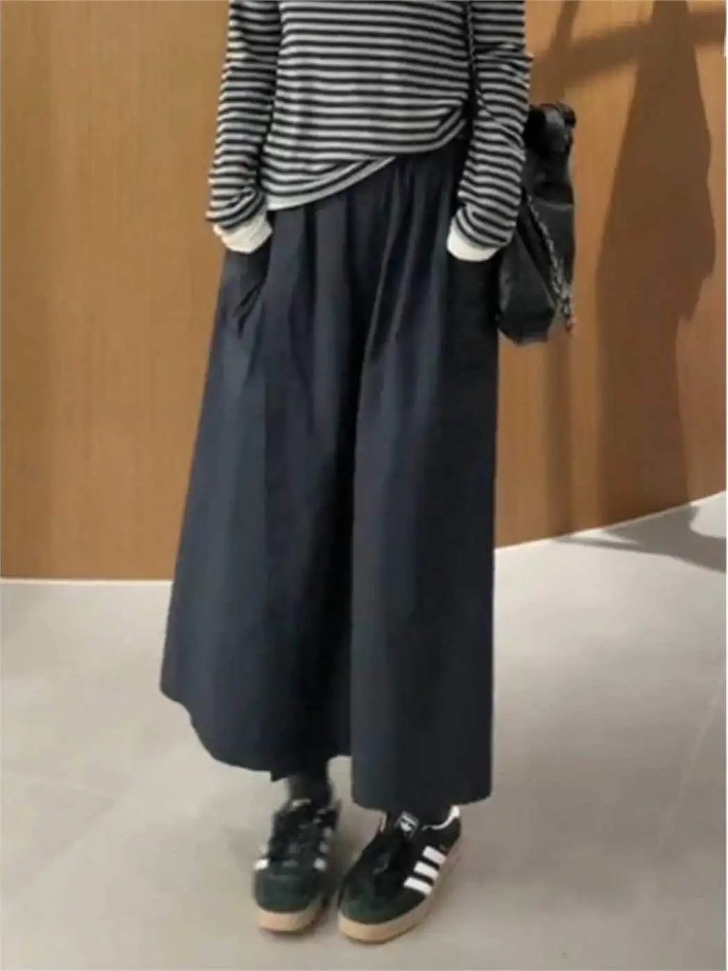 Black Drapey Wide Leg Workwear Skirt Pants for Women Summer 2026 New Elegant Casual Slimming High Waist  Skirt Trendy