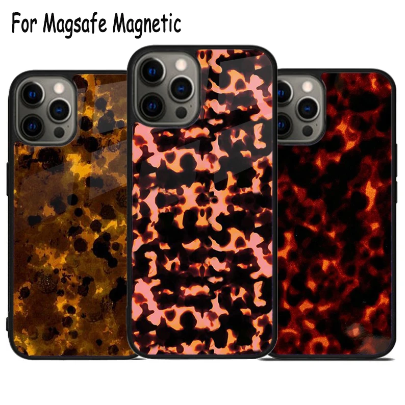 Tortoise Shell Pattern Wireless Charge Magsafe Phone Case For iPhone 15 16 14 13 11 12 Pro Max Plus Magnetic Bumper Cover