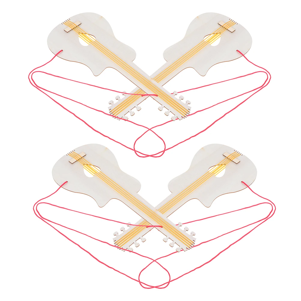 

4 Pcs Kindergarten Wooden Guitar Diy Kit Crafts Accessories Decor Musical Instrastamnt Decorations Blank Cutouts Slices