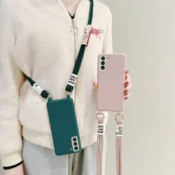 Strap Fall Für Samsung Galaxy S23 Ultra S21 S20 FE A54 A34 A14 S24 S22 Plus Schulter Crossbody Lanyard Neck Seil Silikon Abdeckung