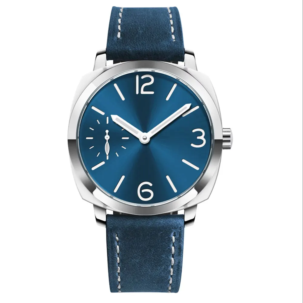 Orologio da uomo meccanico con movimento ST3600 in vetro zaffiro classico quadrato da 42 mm 6497 Orologio da uomo Pilot