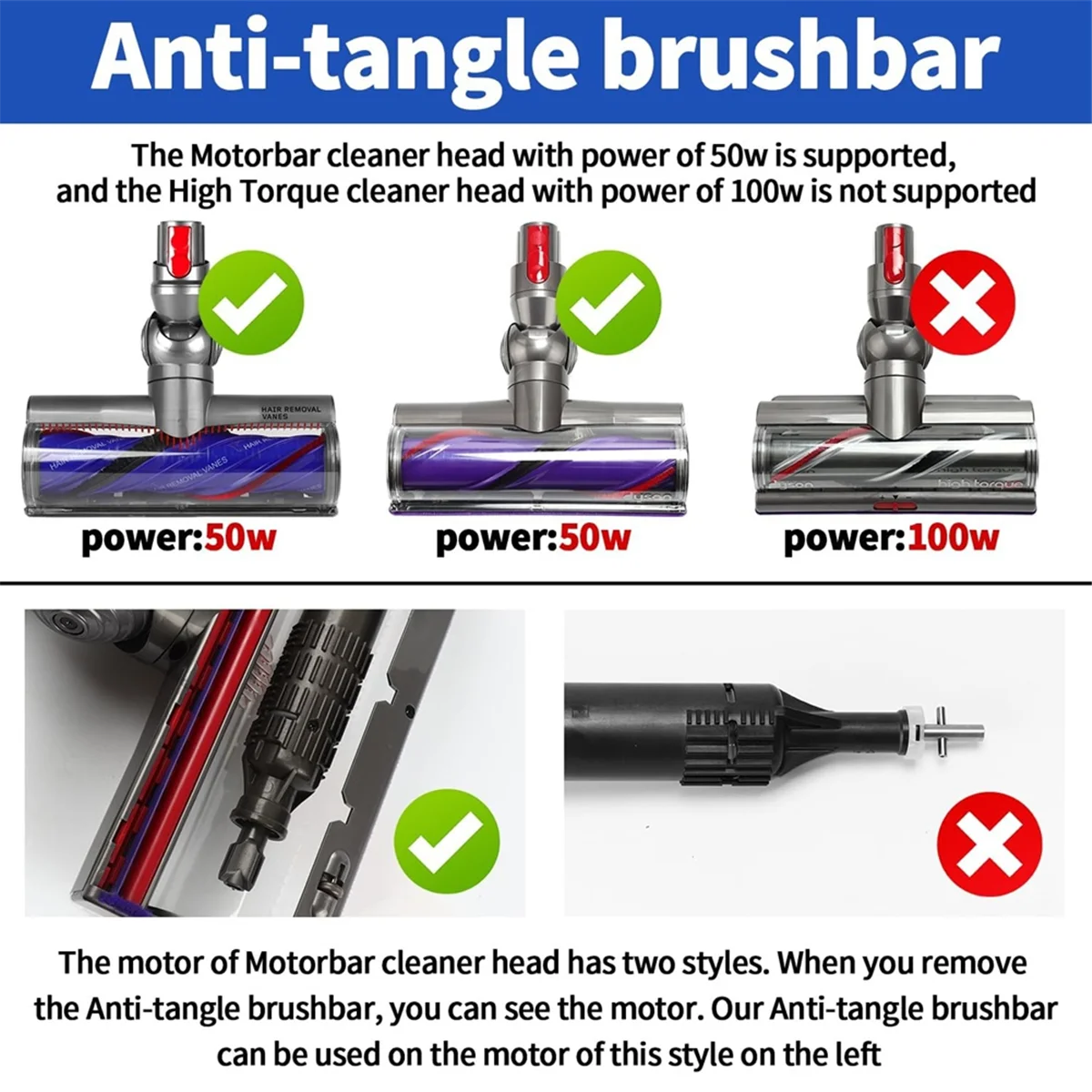 A14G-Direct Drive Anti-Winding Roller Brush for V11 V10 V8 V7 V12 SV10 SV11 SV12 SV14 SV30 Vacuum Cleaner Attachments