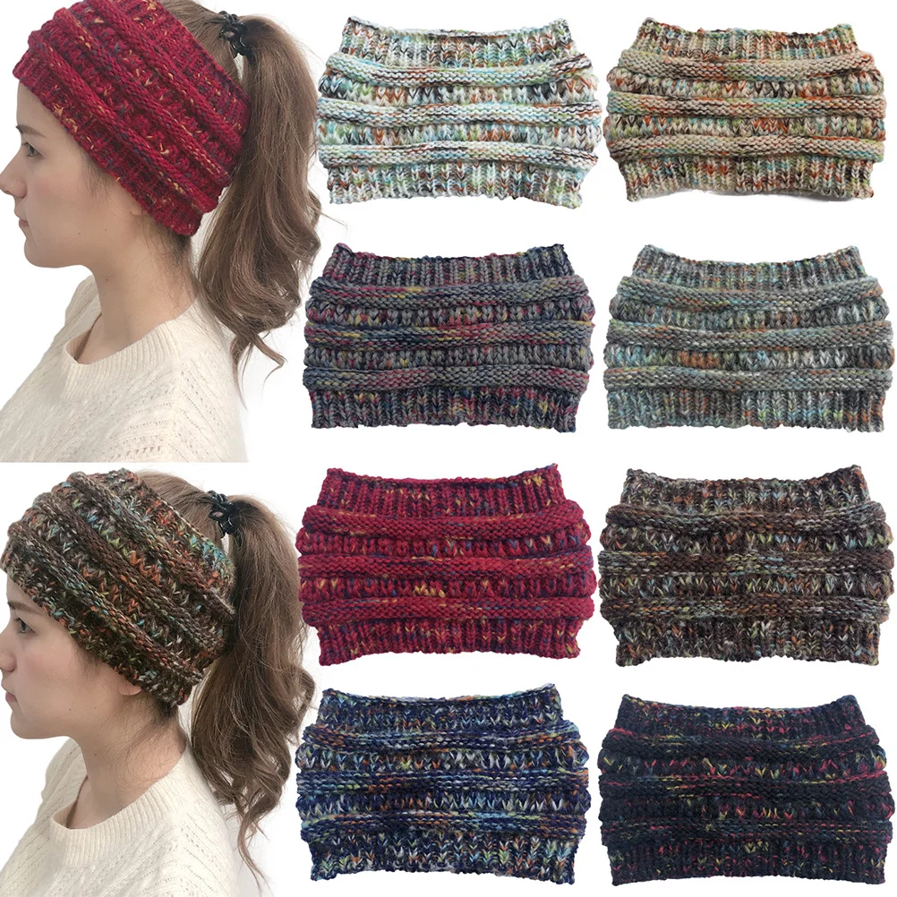 

Colorful Woolen Yarn Beanie Thick Knitted Hat for Outdoor Camping Hiking Lightweight Warm Headband Ponytail Fashion