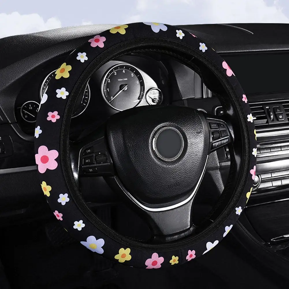 Small Fresh Flower Elastic No Inner General Purpose Car Steering Wheel Cover Breathable And Absorbent Handle Cover