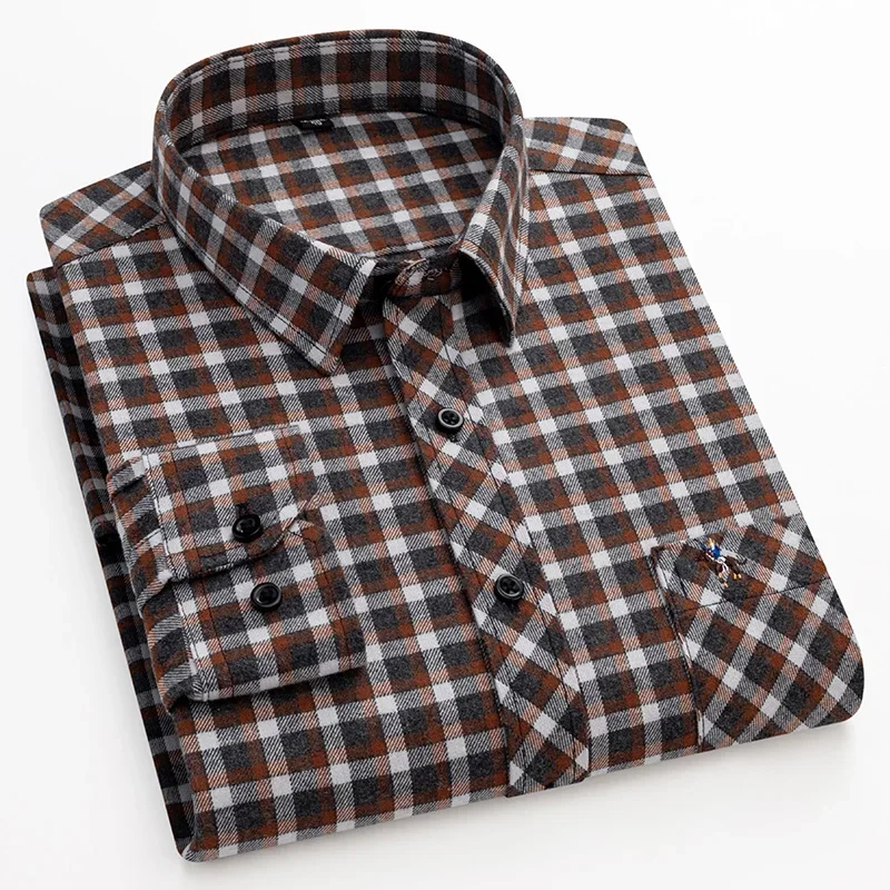 Men\'s Flannel Shirts Cotton Plaid Long Sleeve Casual Vintage Men Clothes Winter Daily Large Size Business Smart Dress Shirts