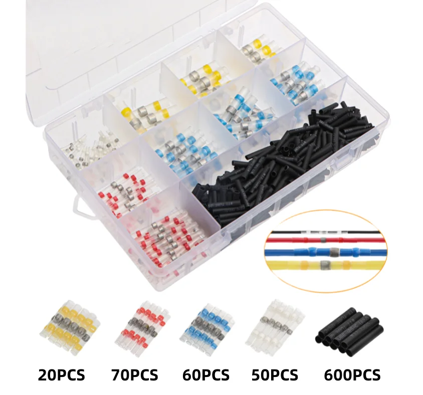 800PCS waterproof solder ring sealing welding insulating heat shrink tube yellow 20 red 70 blue 60 white 50 black 600