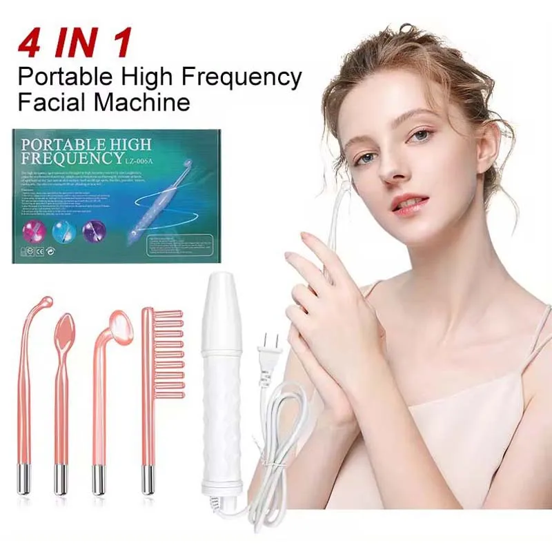 Portable 4 In 1 High Frequency Electrotherapy Handheld Facial Wand Multi-Function Face Device Machine For Face Care And Hair
