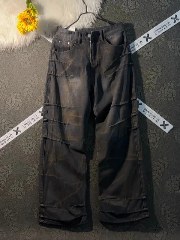 

Джинсы в стиле ретро-американский дезерт: модный дизайн, эффект потертости, крутой уличный стиль, хип-хоп, для подростков, повседневная одежда