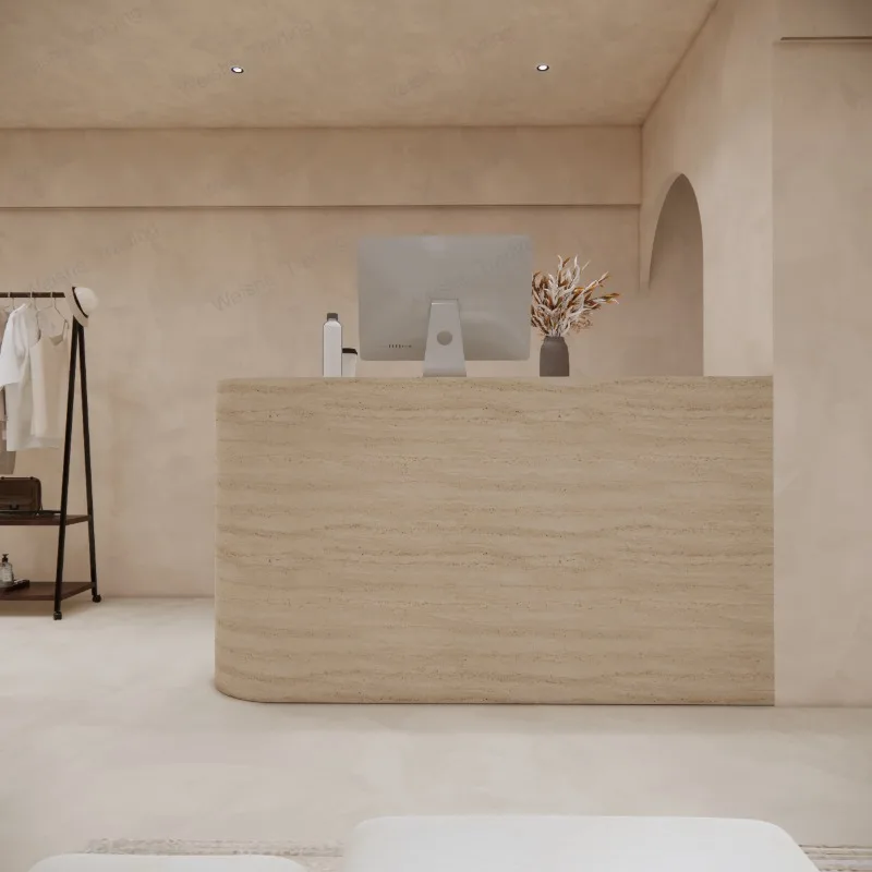 Light luxury imitation travertine cash register, beauty nail bar, walnut hotel reception view 4