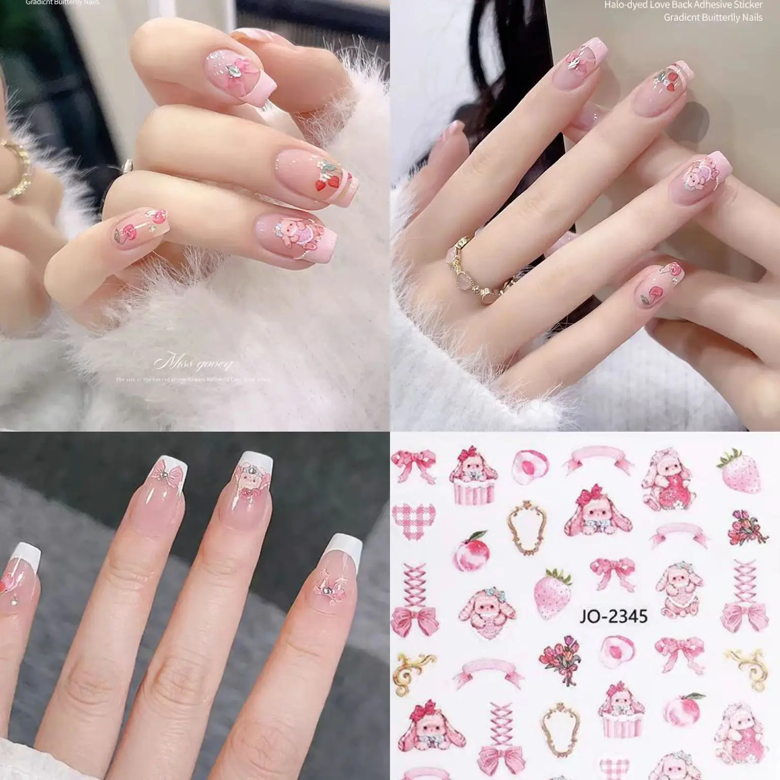 1 Vel Internet Celebrity Lolita Bunny Nail Stickers Bunny Schattige Cartoon Sticker Nail Art Accessoires Waterdichte Decoratie