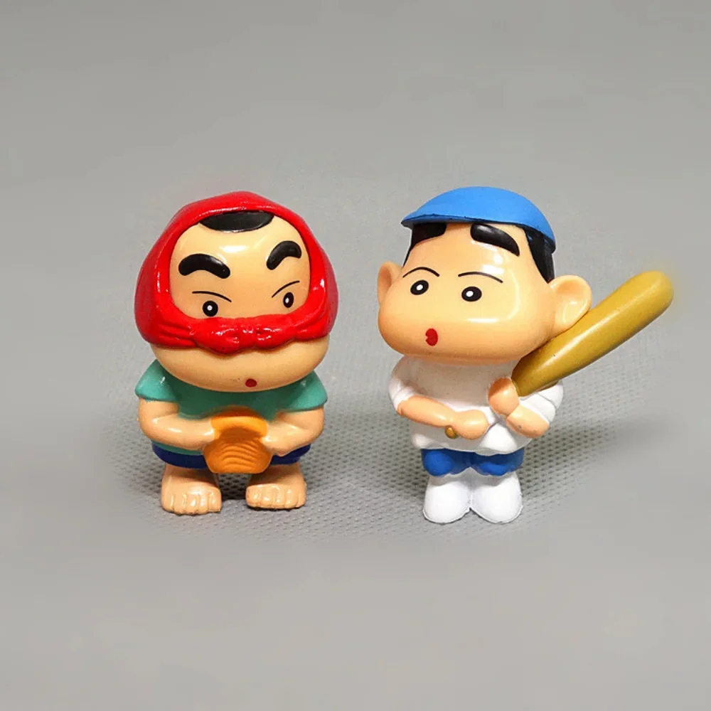 Bandai Crayon Shin-Chan Anime Figures Japanese Set of 10 Fishing Puppy Kawaii Mini Size Suit Figurines Collectibles Gifts