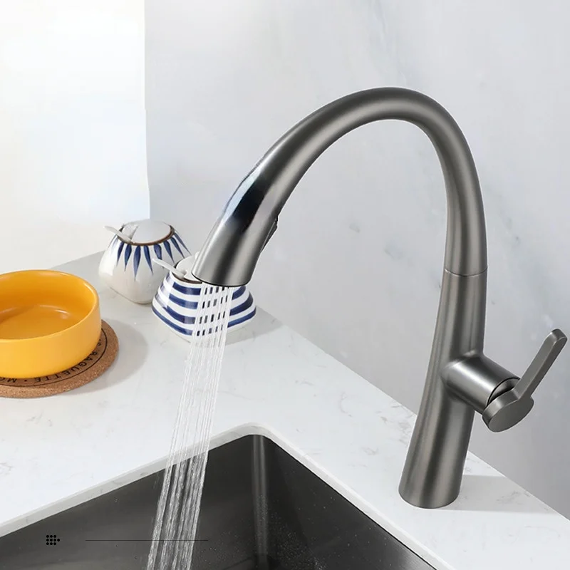 

Kitchen Pull Type Large Moon Shaped Faucet Hot&Cold Concealed Splash Proof Faucets