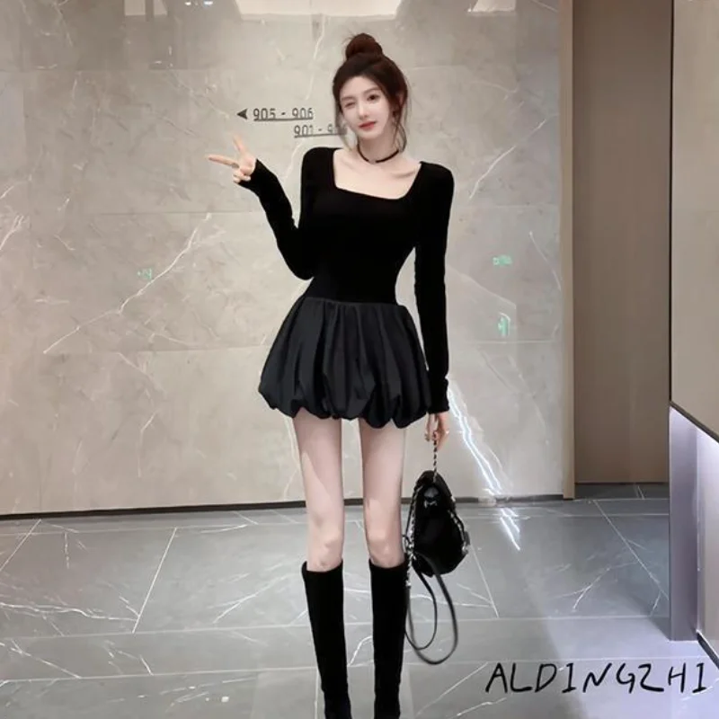 

Kawaii модный комплект топов для девочек, студенческий повседневный женский комплект с героями мультфильмов, одежда с французским квадратным вырезом и сетчатым дизайном, пышное платье принцессы