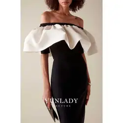 YUNLAN Women's Black Off Shoulder Cocktail Prom Party Dress 2024 White Smock Ruffles Decoration Mother's Dinner Midi Dress