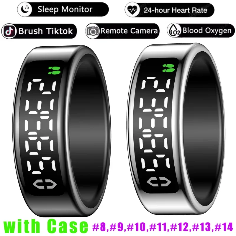 

Smart Ring + Case Display Screen Touch Health Monitor Gesture Swipe Video/Brush Tiktok 5ATM Waterproof Smartring for Men Women